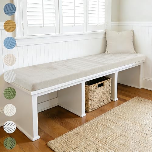 Custom Size Bay Window Cushion, Bench Cushions for Indoor Furniture, Window Seat Cushion, Breakfast Nook Cushions, Indoor Bench Cushions, Non-slip,Anti-Scratch, Removable Cover, Machine Washable - color: [Cotton Linen] - Navy Blue