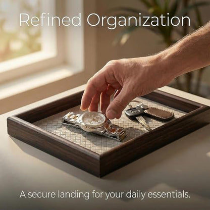 Wooden Valet Tray with Leather Base - Nightstand Catchall Organizer for Cologne, Perfume, Keys, Wallet, Phone, Watch, Jewelry & Sunglasses (Llight Gray) - color: Llight Gray