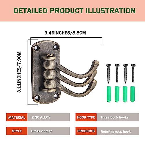 Retro Swivel Wall Hooks - 2PCS Coat Rack for Bedroom, Bathroom, Kitchen, Garage - style: Retro square shape