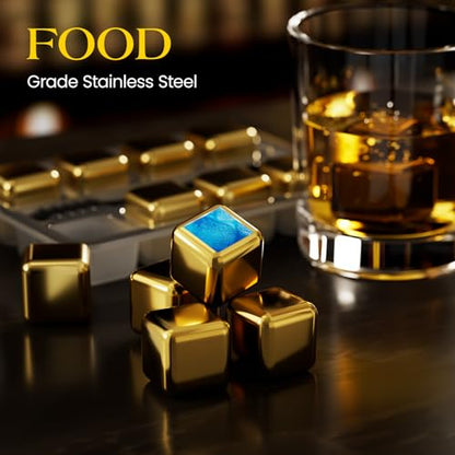 Kollea Whiskey Stones 8-Pack Stainless Steel Chilling Rocks Set, Gold | Food-Grade 304 Stainless Steel Cubes with -5℃ to -10℃ Freezing Point, No Dilution Chilling, Unique Gifts for Men, Dad - size: B - 8 PCS Gold