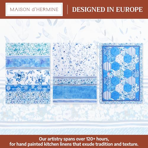 Maison d' Hermine Kitchen Towels Set of 3 Reusable 100% Cotton 27.50" x 20" | Cloth Tea Dish Towels Absorbent with Hanging Loop for Kitchen Dining Party Wedding Hotel Home Spring Summer - Summer Blues - color: 039 - Summer Blues