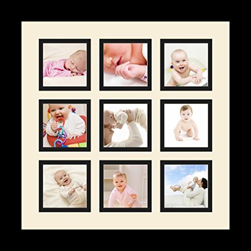 ArtToFrames Collage Photo Frame Single Mat with 9-3x3 Openings with Satin Black Frame and Baby Blue mat. - color: 9 - 3x3 - (2146), size: Baby Blue