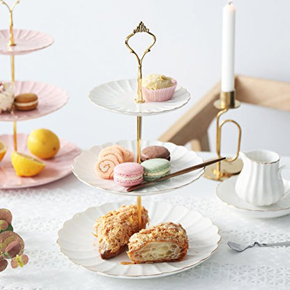 Sweejar 3 Tier Ceramic Cake Stand Wedding, Dessert Cupcake Stand for Tea Party Serving Platter (White) - color: White