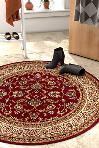 Well Woven Barclay Collection Sarouk Red 5 ft Round Rug - for Living Room, Bedroom, and Dining Room - color: Red, size: 5'3" (Round)