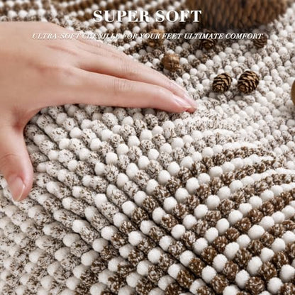 Bathroom Rugs Sets 3 Piece, Toilet Rugs U-Shaped Contour Bath Mat Set, Striped Absorbent Non Slip Chenille Shower Mat, Brown - color: Brown, size: 20"x32"+16"x24"+U Shape 20"x24"