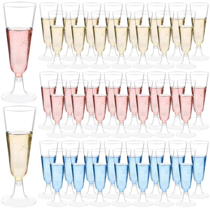 GuanQiao Plastic Champagne Flutes 100 Pack, 5.5 Oz Clear Disposable Plastic Champagne Glasses, Wine Glasses Cups for Wedding Celebration Birthday Party Wine Tasting New Years Eve Party Supplies - color: Clear, size: 100-Pack