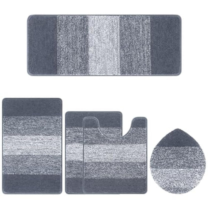 Bsmathom Bathroom Rug Set 5 Piece, Plush Microfiber Bath Mat, Dark Grey | Extra Water Absorbent, Non Slip Washable Runner Bath Rugs with Toilet Lid Cover and U-shaped Contour Toilet Mat - color: Dark Grey, size: 18"x26"+20"x31"+20"x48"+U20"x24"+Cover19"x2