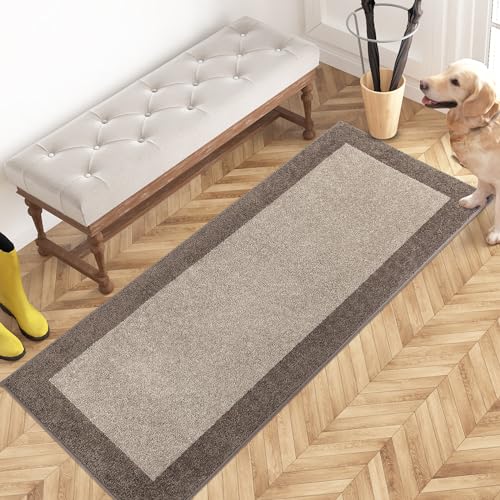 PURRUGS Hallway Runner Rug, 24" x 60", Beige & Grayish Brown | Machine Washable, Non-Slip, Waterproof TPR Backing, Super Absorbent, Low Profile, For Hallway, Kitchen, and Entryway - color: Beige & Grayish Brown, size: 24" X 60"