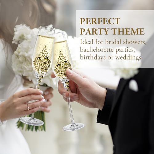 MyGift Champagne Flutes 6 oz, Clear Glass Stemmed Toasting Glasses with Faux Gold Pearls – Wedding, Bridal Shower & Bachelorette Party Glassware Set of 4 - color: Gold
