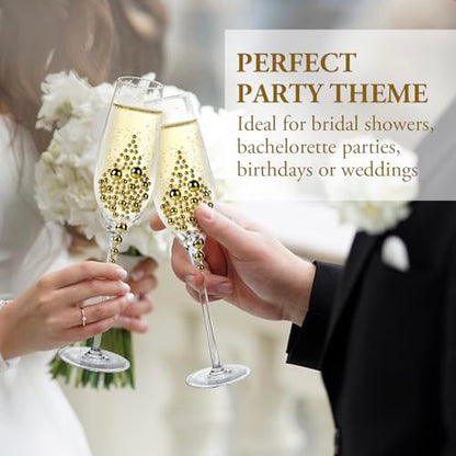 MyGift Champagne Flutes 6 oz, Clear Glass Stemmed Toasting Glasses with Faux Gold Pearls – Wedding, Bridal Shower & Bachelorette Party Glassware Set of 4 - color: Gold