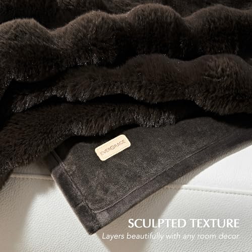 Faux Rabbit Fur Bubble Throw Blanket, 60"x80", Dark Brown | Ultra Soft, Luxury Faux Rabbit Fur Throw, Thick Warm Bubble Blanket, Cozy Fluffy Reversible, for Bed, Couch, Chair, Sofa - color: Dark Brown, size: 60"x80"
