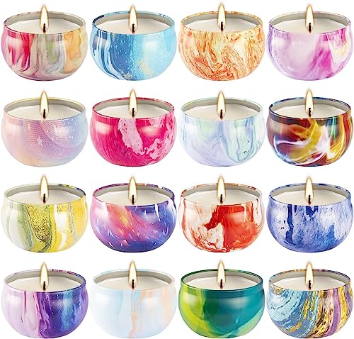 YOROXRG 16 Pack Scented Candles Gift Set - 2.5oz Strong Fragrance Natural Soy Wax Candles in Portable Travel Tin Jars - Perfect for Home Decoration and Gifting - color: Painting style