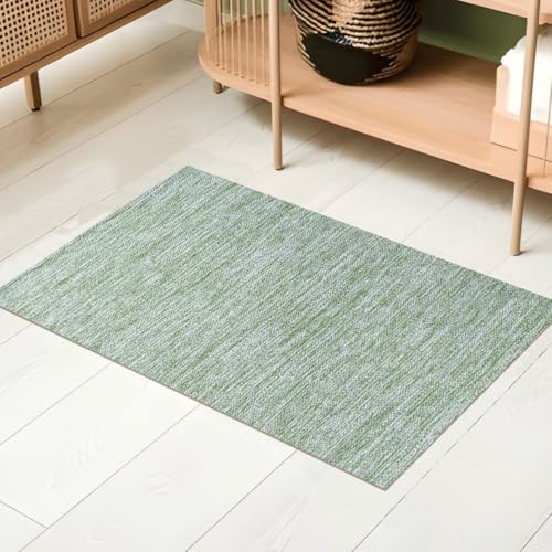 100% Cotton Area Rug, Green, 2x3 Ft | Hand Woven, Non-slip Rustic Farmhouse Bohemian Accent Rug for Living Room, Bedroom, Kitchen Or Entryway Floors - color: Green, size: 2'x3'