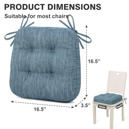 Shinnwa Dining Chair Cushions Set of 2, Dual-Layer Memory Foam Kitchen Chair Cushions, Patented Design Seat Pads with Ties, 16.5 x 16.5 x 3.5in, 2 Pack, Denim Blue - color: Denim Blue, size: 2 Count (Pack of 1)