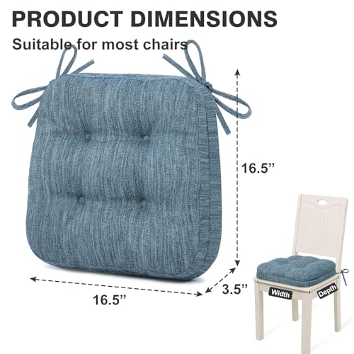 Shinnwa Kitchen Chair Cushions Set of 4, Dual-Layer Memory Foam Dining Chair Cushions, Patented Design Seat Pads with Ties, 16.5 x 16.5 x 3.5in, 4 Pack, Denim Blue - color: Denim Blue, size: 4 Count (Pack of 1)