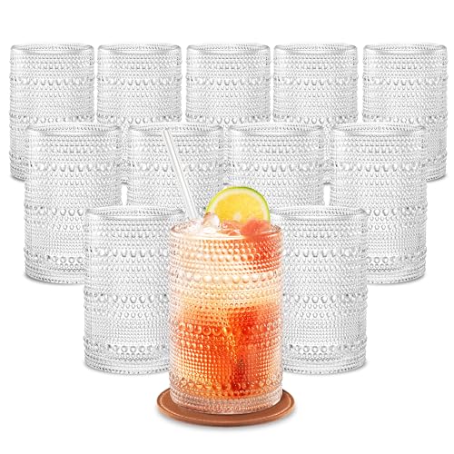 15 OZ Hobnail Drinking Glasses, Clear, Set of 12 | Genuine Glass | Set of 12 - color: Clear, size: 15 Oz