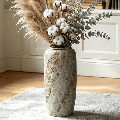 Rustic Ceramic Floor Vase, 15.7 Inch, Farmhouse Clay Decor | Living Room, Entryway, Fireplace, Pampas Grass, Dried Branches - size: 15.7 Inch