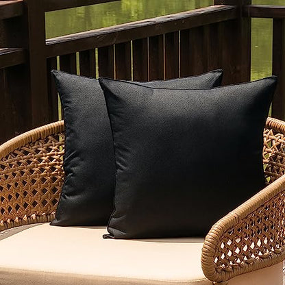 NiNi ALL Black Outdoor Pillows Set of 2 Decorative Farmhouse Waterproof Throw Pillow Covers 18x18 Solid Cushion Cases for Garden Patio Tent Furniture Sofa Bed Home Decor | Faux Linen Decorative Solid Throw Pillow Covers Farmhouse for Garden Furniture Tent