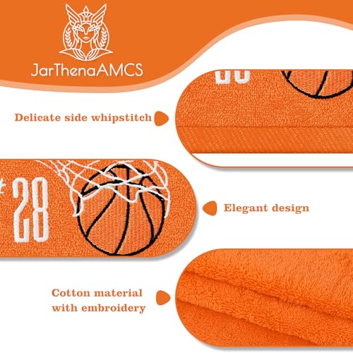 JarThenaAMCS 2Pcs Basketball Hand Towels Cotton Embroidered Bathroom Towel Sports Ball Absorbent Bath Towel for Hand Drying Cleaning Cooking, 29.5 x 13.7 Inch
