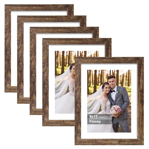 9x12 Picture Frame 5 Pack, Rustic Brown Photo Frame, Display Pictures 7x10 with Mat or 9x12 without Mat for Horizontal or Vertical Wall and Tabeltop Display - color: Rustic Brown, size: 9×12-5PACK