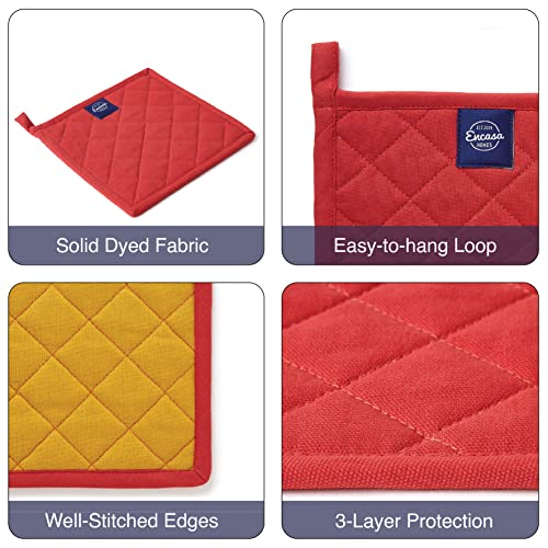 Encasa XO Pot Holders, Quilted Kitchen Hot Pads 8"x8" Mango | 100% Heavyweight Cotton | Quilted Insulation | Multipurpose Trivets & Hot Pads | Hanging Loop | Set of 2 - color: Mango