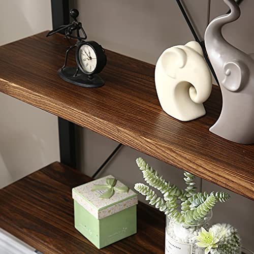 Solid Wood Bookshelf,4 Tier Rustic Vintage Industrial Etagere Bookcase, Open Metal and Wood Vintage Book Shelf, Retro Brown (RealWood)(4-Tier) - size: 4-Tiers-RealWood