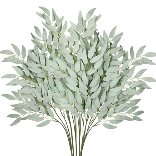 Faux Eucalyptus Stems Italian Ruscus Willow Eucalyptus Leaves 30” Long Fake Salix Leaves 6 Pack Silk Greenery Stems for DIY Bouquet Arrangements -Artificial Eucalyptus Stems - color: Italian Ruscus#1