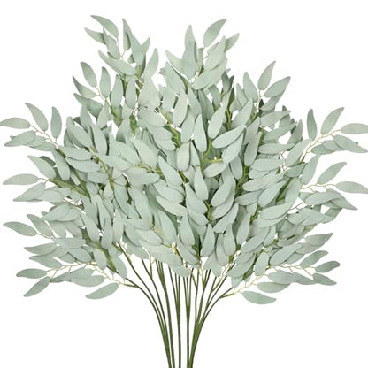 Faux Eucalyptus Stems Italian Ruscus Willow Eucalyptus Leaves 30” Long Fake Salix Leaves 6 Pack Silk Greenery Stems for DIY Bouquet Arrangements -Artificial Eucalyptus Stems - color: Italian Ruscus#1