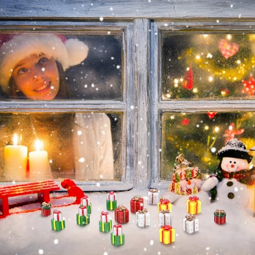 Bucherry 50 Pcs Miniature Gift Boxes Figurines Resin Charms DIY Craft for Garden Accessories Christmas Decoration Phone Case Making(Classic Style) - style: Classic Style