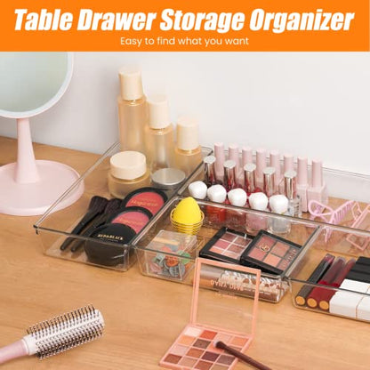 9 Pack Clear Plastic Drawer Organizer Set, Acrylic Non Slip Non Cracking Kitchen Drawer Storage Tray Large Size Divider, Multifunctional Storage for Cosmetics, Bathroom, Tools, Kitchen and Office - size: 9 PACK