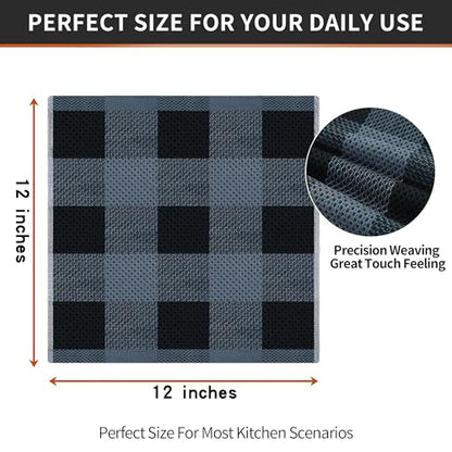 Homaxy 100% Cotton Check 12 Pack Dish Cloths, 12" x 12", Black & Grey | Waffle Weave, Plaid, Super Soft and Absorbent Dish Rags, Quick Drying, Multi-Purpose - color: Black & Grey, size: 12 x 12 - 12 Pack