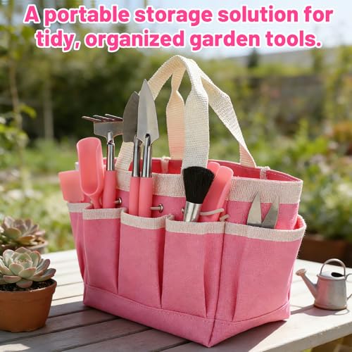 ANPHSIN 44pcs Small Gardening Tools Gifts for Women Beginners, Pink | Garden Hand Tools Set for Indoor Succulent, Bonsai, Plants Transplanting, Included Bag/Repotting Mat/Shovel/Labels - color: Pink