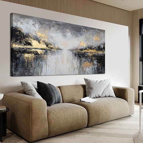 YISXINOAG Modern Canvas Wall Art Large Abstract Wall Decor Large Wall Art for Living Room Black and Gold Canvas Prints Abstract Art Modern Home Decor on Bedroom Ready to Hang Size 29"X58" - color: black gold, size: 58"L x 29"W