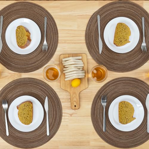 Winknowl Round Braided Placemats Set of 8 Washable Woven Heat Resistant Table Mats for Kitchen Dining Tables 15 inch Round Place Mats (Brown,8) - color: Brown, size: 8pcs