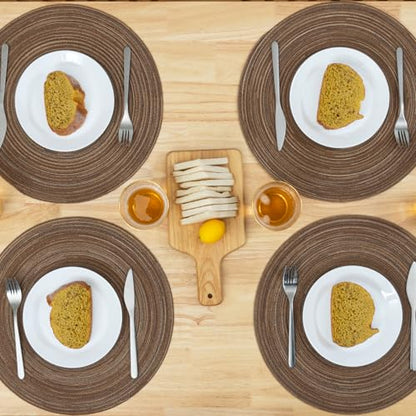Winknowl Round Braided Placemats Set of 8 Washable Woven Heat Resistant Table Mats for Kitchen Dining Tables 15 inch Round Place Mats (Brown,8) - color: Brown, size: 8pcs