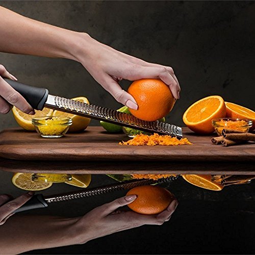 8-Inch Lemon Zester & Cheese Grater, 18/8 Stainless Steel, Black | Fine 18/8 Stainless Steel Blade for Citrus, Parmesan, Ginger and Garlic, Soft Non-slip Handle, Cover, Dishwasher Safe - color: B-Black