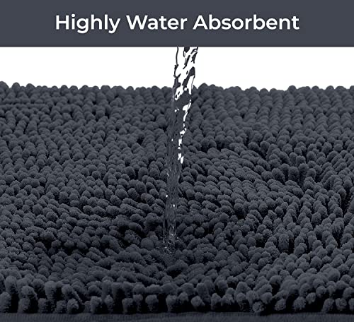 LuxUrux 3-Piece Bathroom Rug Set – Plush Chenille Bath Mats & U-Shaped Toilet Mat, Ultra-Soft, Absorbent & Non-Slip (20x20 U, 16x24 & 20x30 inches, Charcoal) - color: Charcoal, size: 3 Piece Set