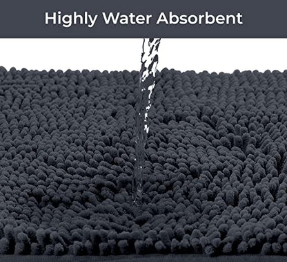 LuxUrux 3-Piece Bathroom Rug Set – Plush Chenille Bath Mats & U-Shaped Toilet Mat, Ultra-Soft, Absorbent & Non-Slip (20x20 U, 16x24 & 20x30 inches, Charcoal) - color: Charcoal, size: 3 Piece Set