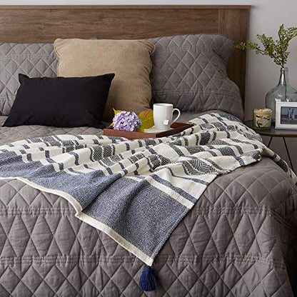DII New Traditional, 2-Tone Chevron Stripe Throw, 50x60, Navy - color: Navy