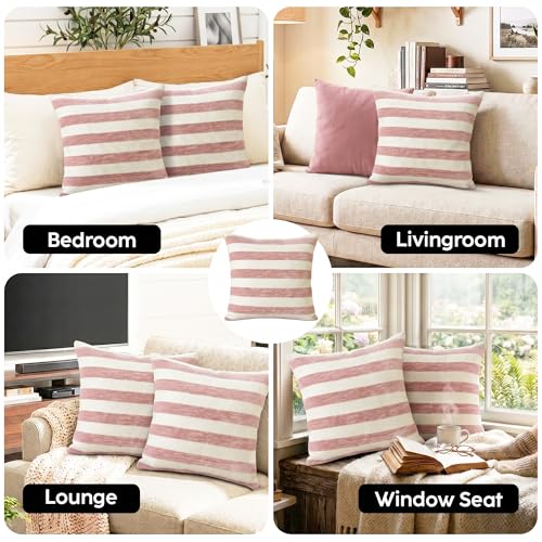 TEHALK Stripes Pillow Covers 18x18 Set of 2 - color: Pink1, size: 18" x 18" (Pack of 2)