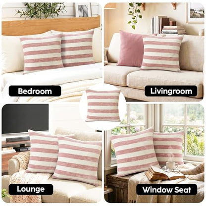 TEHALK Stripes Pillow Covers 18x18 Set of 2 - color: Pink1, size: 18" x 18" (Pack of 2)