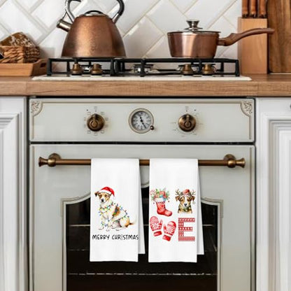 Christmas Jack Russell Kitchen Dish Towels 2 Pack - Jack Russell Dog Lover Gift, Waffle Weave Christmas Hand & Tea Towels for Kitchen Bathroom, 16x24 Inches - color: Jack Russell Christmas