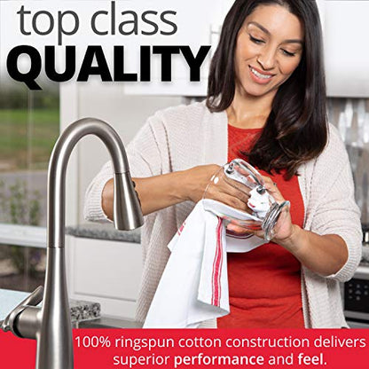 Aunti Em's Kitchen Dish Towels Set (13 Pack) Natural Cotton Fabric for Embroidery - Zero-Lint Cloth for Drying Glasses, Plates, Hand - 25.5 x 15.5 Inch (13-Pack Red Stripes) - color: 13-pack Red Stripes