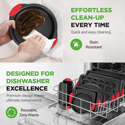 NutriChef 10-Piece Nonstick Kitchen Oven Baking Pans - Premium & Stylish Non-Stick Carbon Steel - Commercial Grade Restaurant Quality Metal Bakeware with Silicone Handles - Easy to Clean, NCSBS10S - size: 10-Piece Set