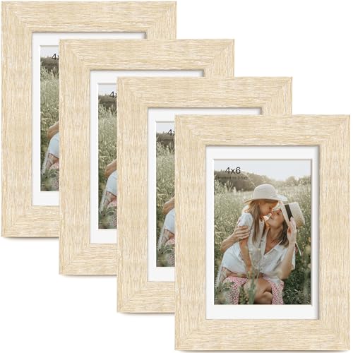 Momentworth 4x6 Picture Frame with Mat for 3.5x5, Natural Wood Grain Gallery Wall Picture Frames for Tabletop or Wall Mounting(4 Pack, Natural) - color: Natural, size: 4x6 - 4 pack