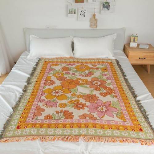 Versatile Floral Throw Blanket - Soft, Breathable Cotton for Couch & Bed, Decorative Art Style, Machine Washable
