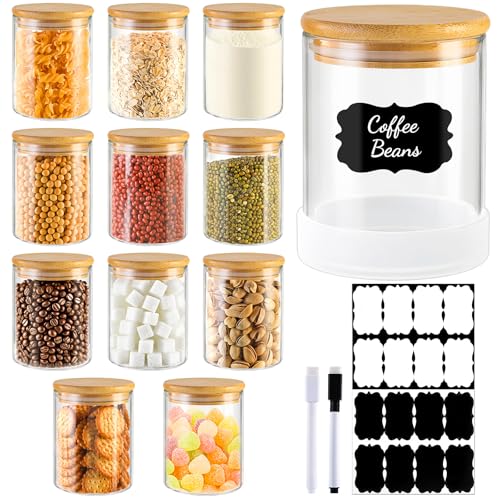 17oz Round Glass Storage Containers with Bamboo Lids – 12 Pack Small Airtight Clear Spice Jars for Pantry Organization, Kitchen Dry Food, Flour, Spice, Coffee Beans, Staples & Snacks - color: Round/17oz/12pcs