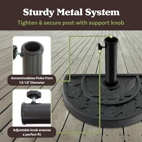 Half Round Umbrella Base - 20lb Weighted Semicircle Freestanding Resin and Concrete Umbrella Stand for Outdoor Use by Pure Garden (Black)