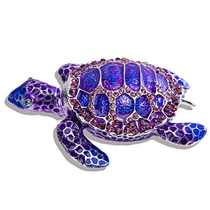 YU FENG 4.3 Inch Purple Sea Turtle Trinket Box, Crystal Jewelry Box | Hand-Painted Enamel Finish, Sparkling Crystal Shell, Hinged Ring Holder, Ocean Animal Collectible, Gift for Women - color: purple