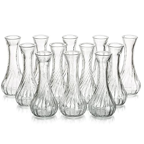 Hewory Glass Bud Vase Set of 12 Small Vases for Flowers, Clear Bud Vases in Bulk, Cute Glass Vases for Centerpieces, Mini Floral Vase for Wedding, Events, Home Decor, Table Centerpiece - size: Small-12pcs